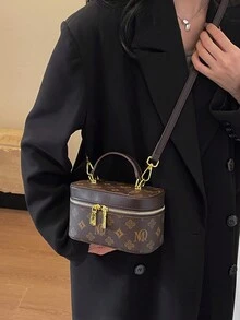 迷你時尚優雅 Pvc 撞色字母圖案復古手提包女式老花眼鏡 - 咖啡棕 - 查看 4