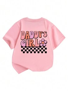 年轻女孩夏季休闲字母印花圆领 T 恤 - 粉色 - 查看 1