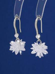 1pair Fashionable Ice Flower Shaped Zirconia Crystal Dangle Earrings, Perfect For Daily Wear And Date, A Great Gift For Her - White - View 3