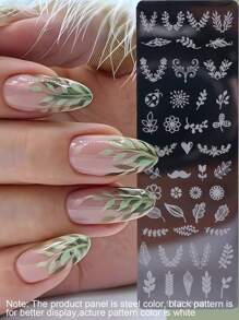FULL BEAUTY Olive Leaf Flower Nail Art Stamping Plate Summer Fresh Stamp Stencil Printing Manicure Tool,Nail Supplies,Nail Tools,Nail Art Tools,Back To School,Nails,Nail Tools For Press On Nails