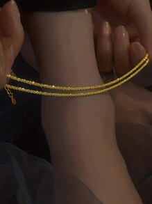 FOREVER QUEEN 1件925纯银轻盈脚链手链，精致简约，优雅饰品，女士及女孩婚礼配饰礼品 - 金色 - 查看 2