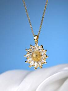 1 件多色金屬銅鑲嵌水鑽花朵吊墜項鍊,適合情人節、情侶和朋友禮物,適合女士日常佩戴 - 彩色 - 查看 7