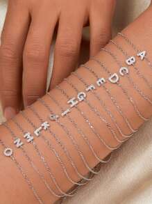 FOREVER QUEEN 925 純銀女士首字母 AZ 字母堆疊手鍊，14K 白金填充精緻手鍊，女士手鍊首飾很棒的禮物