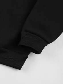 Young Boy's Autumn Winter Printed Casual Round Neck Fleece Sweatshirt - Black - View 4