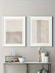 2入組現代極簡風格客廳裝飾畫，抽象非主流藝術沙發背景牆油畫芯，不含相框 - 彩色 - 查看 10