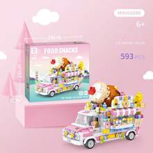 卡通美食卡車diy納米積木套裝-漢堡,冰淇淋,水果準備車,為兒童提供精細運動技能積木模型玩具 - 冰淇淋車 - 查看 4