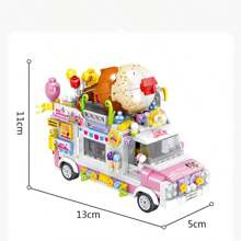 卡通美食卡車diy納米積木套裝-漢堡,冰淇淋,水果準備車,為兒童提供精細運動技能積木模型玩具 - 冰淇淋車 - 查看 5