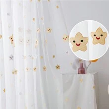1PC Starry Smiling Face Embroidered Sheer Curtains Kids