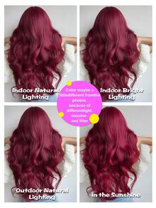 Dazzling At 26: 26-Inch Synthetic Wig With Water Wave Curls, Fringe Bangs, Perfect For Party Elegance In Burgundy Hue - Burgundy - View 10
