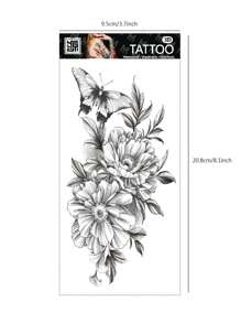 6入組/包黑色花紋臨時紋身貼紙,適用於手臂、胸部、腹部和背部 - 黑與白 - 查看 11