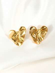 1 对复古奢华 18k 镀钛钢锤纹纹理 & 螺旋 & 不对称几何心形 & 条纹波浪形耳环，适合宴会、婚礼、约会、礼物，营造浪漫氛围 - 彩色 - 查看 11