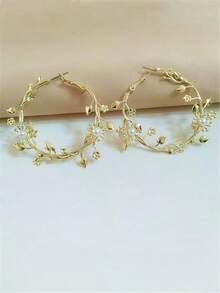 1 對新品甜刺莖和玫瑰花設計耳環,鏤空設計和鍍金打造精緻外觀 - 金黃色 - 查看 3