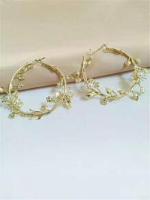 1 對新品甜刺莖和玫瑰花設計耳環,鏤空設計和鍍金打造精緻外觀 - 金黃色 - 查看 6