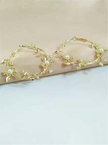 1 對新品甜刺莖和玫瑰花設計耳環,鏤空設計和鍍金打造精緻外觀 - 金黃色 - 查看 4