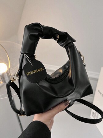 Mini Sac À Main Plissé De Couleur Unie Avec Pendentif Stylé