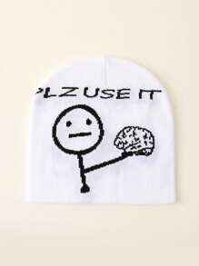 1頂y2k風格哥德字母plz Use It針織帽,保暖時尚的hip Hop成人帽,適合戶外活動、街頭服飾、派對、旅行 - 白色 - 查看 1