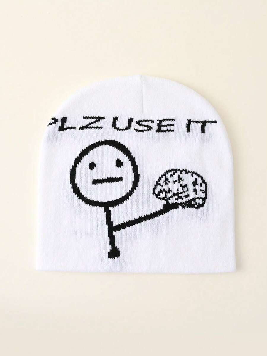 1頂y2k風格哥德字母plz Use It針織帽,保暖時尚的hip Hop成人帽,適合戶外活動、街頭服飾、派對、旅行 - 白色 - 查看 1