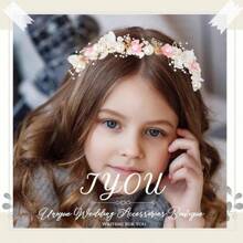 1 件套兒童公主花圈超仙珍珠金髮帶花兒童頭飾女孩表演頭帶女孩髮飾適合派對和舞會女孩新年禮物 - 粉色 - 查看 1