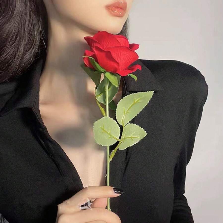 1朵人造玫瑰花,適用於情人節、家居和婚禮裝飾 - 玫紅色 - 查看 1