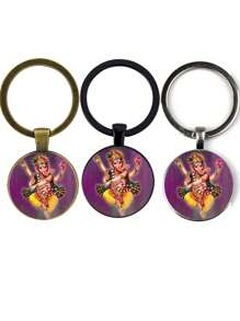 3pcs/Set Thai God Print Creative Gift For Teacher's Day, Friends And Family, Black, Antique Bronze And Silver Colors - Multicolor - View 4