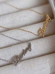 FOREVER QUEEN 1入簡約款s925銀‘forever’字母吊墜項鍊女士專用,鏈條和疊戴款式,14k鍍金,情人、女友和閨蜜理想禮物 - 金色 - 查看 4