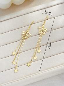 1 Pair Exquisite 925 Silver Star Earrings Long Chain Dangle Tassel Earrings Gold Plating Earrings For Women's Daily Wear Holiday
