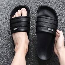 Summer Men's Slippers Outdoor Beach Flip Flops Non-Slip Lightweight Comfortable Black Cool Slides - Black - View 2