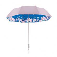 1pc Retro-Style Double-Layered Thickened Sun Umbrella, Uv & Rain Protective, Foldable For Both Sunny And Rainy Days - Deep Blue Sea Of Flowers - View 7