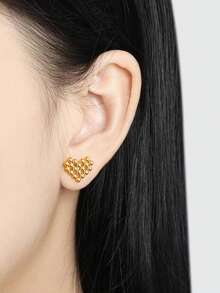 3pcs/Set 18k Gold Plated Stainless Steel Heart Shaped Design Necklace & Earrings, Suitable For Women's Daily Wear - Yellow Gold - View 5