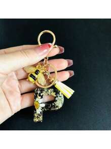 1pc A-Y Initial Keychain, Cute Daisy & Bee Resin Keyring, Suitable For Hanging On Bags, Backpacks, Cars, Great Gift For Women And Girls, Also For Valentine's Day - Multicolor - View 33