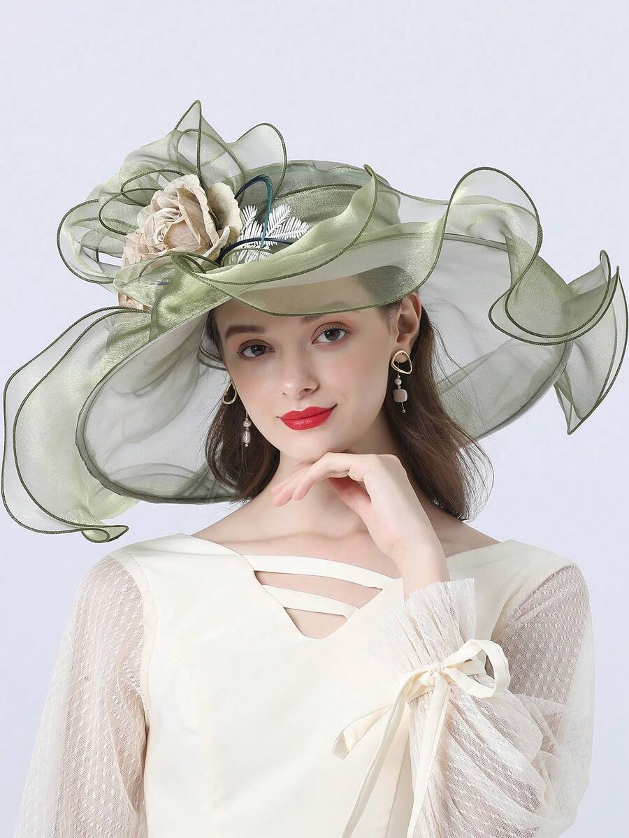 Flower Wedding Bridal Fascinator Hats For Women Ladies Wide Brim