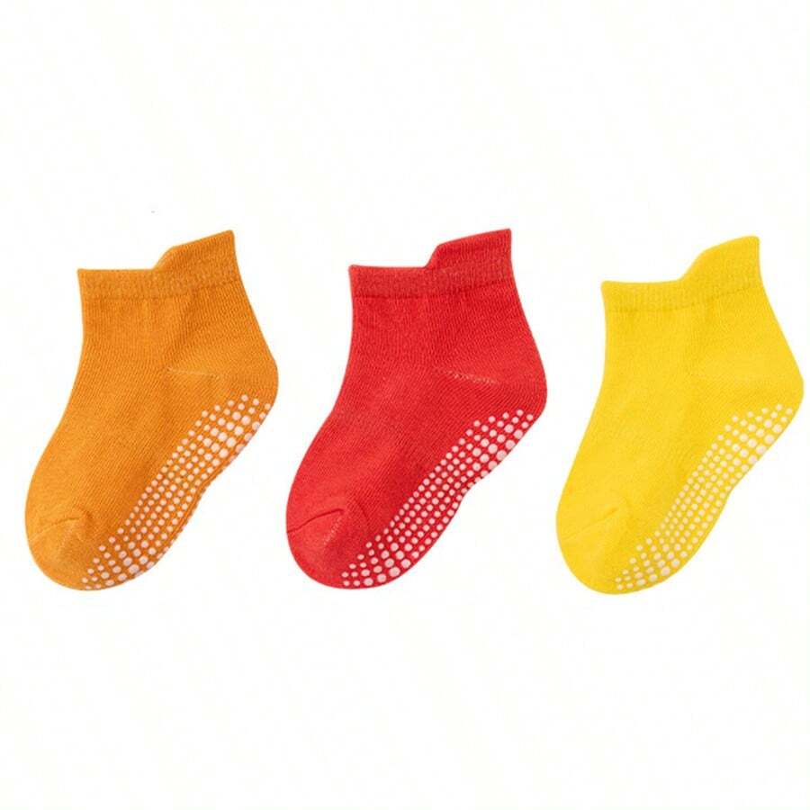 3對/組,春/夏季兒童襪子,男女兼用實色船型襪適用於嬰幼兒,派對,家居和日常穿戴的簡潔優雅風格 - 橘色 - 查看 1