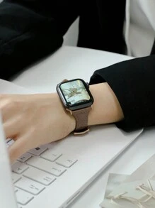 1入組荔枝紋路頂級牛皮拼接手帶，適用於Apple Watch Ultra/Se/8/7/6/5/4/3/2/1，適用於38/40/41/42/44/45/49mm - 咖啡 - 查看 3