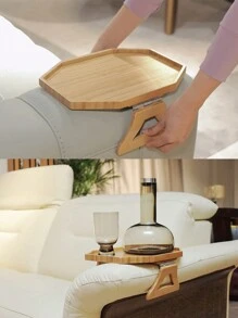 1PC Bamboo Sofa Arm Tray Table, Portable Couch Arm Table Armrest Tray, Sofa Arm Clip Table For Small Spaces, Stable Couch Tray For Eating/Drinks/Phone/Remote - Apricot - View 10