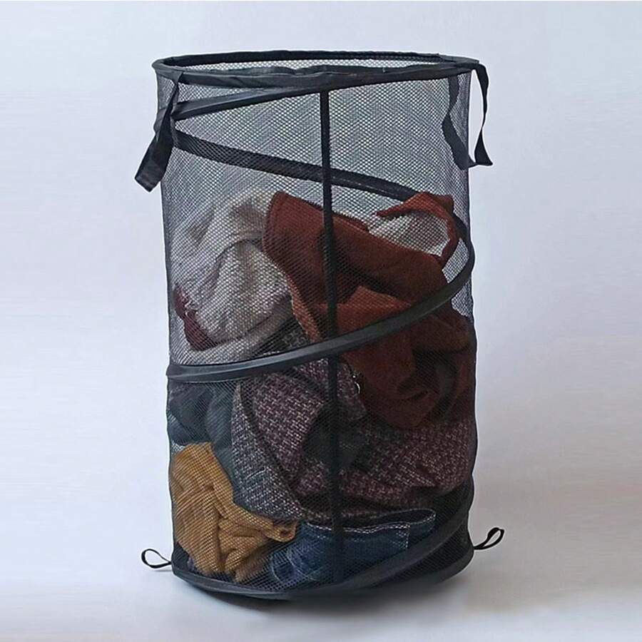 1pc Luxury Dirty Clothes Storage Basket, Foldable, Japanese Style, Highly Attractive Collection Basket, Laundry Hamper - Black - View 1