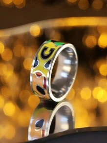 1 件时尚不锈钢彩绘戒指，百搭戒指，男女情人节礼物，妈妈，母亲，母亲节，礼物 - A40 - 查看 14