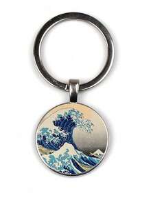 3pcs/Set Creative Keychain Printed With Waves Design, Comes In Black, Antique Bronze And Silver, Great Gift For Teachers, Lovers, Friends And Family - Multicolor - View 9