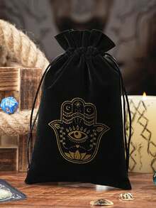 1入組14X22cm/5.51x8.66英吋柔軟天鵝絨拉繩袋，化妝品珠寶旅行禮品袋，鑰匙袋，卡片存儲袋，月相符文預言袋，非常適合放置治療水晶、骰子、工藝用品和日記等 - 黑色 - 查看 4