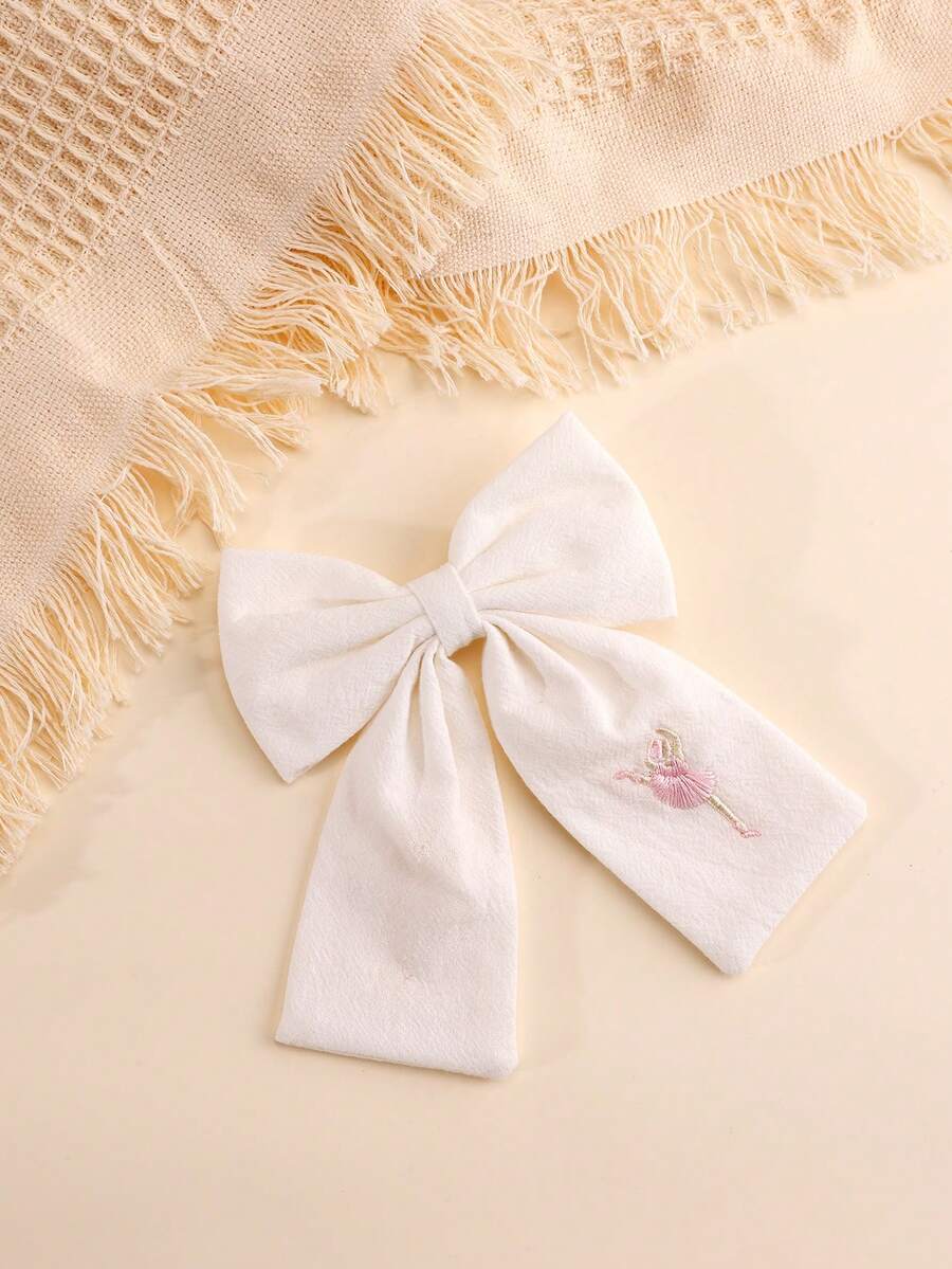 1入精緻刺繡芭蕾女孩白色蝴蝶結髮夾,適合兒童 - 彩色 - 查看 1
