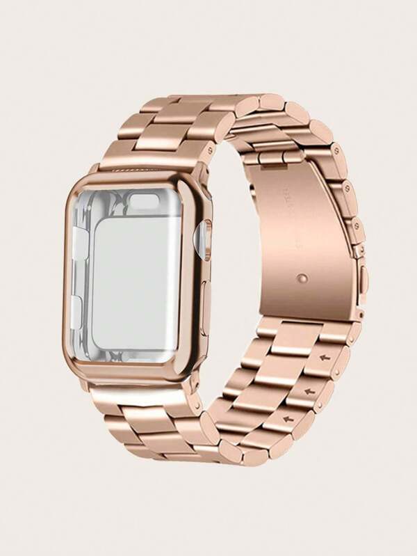 2-In-1 Stainless Steel Watchband + Electroplating Watch Case + Protective Film, 3 Bands (Adjustable) Replacement Wristband Compatible With Apple Watch 3/4/5/6/Se