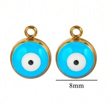 6 件裝不銹鋼圓形吊墜魔鬼之眼 Diy 項鍊耳環珠寶配件製作 - 圓形吊墜 - 查看 7