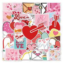 50入組可愛卡通情人節粉色心形裝飾貼紙,防水,適用於diy滑板,行李箱等 - 彩色 - 查看 1