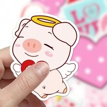 50入組可愛卡通情人節粉色心形裝飾貼紙,防水,適用於diy滑板,行李箱等 - 彩色 - 查看 10