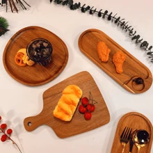 1個相思木托盤,適用於家庭、咖啡館、餐廳、烘焙店等用於麵包、牛奶、咖啡、小吃、蛋糕和甜點等。多功能紋理托盤 - 黃色 - 查看 3