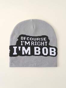 1 件 2000 年風格哥德式字母 I'm Bob 針織帽,溫暖時尚街頭風格無簷小便帽,男女通用,適合戶外運動、購物、派對、旅行 - 灰色 - 查看 1