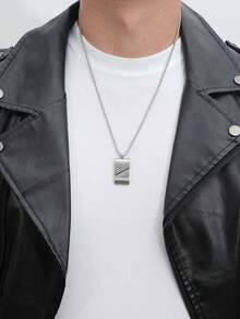1pc Fashionable Stainless Steel Pendant Necklace For Men, Hip Hop Style - Silver - View 1