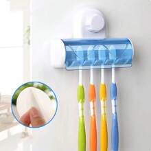 1pc Wall-Mounted Toothbrush Holder With Toothbrush Cup, Toothbrush Rack And Storage Shelf For Bathroom - White - View 1