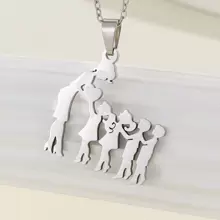 1pc Stainless Steel 'Two Boys Present Heart To Mom' Pendant Necklace - Mother's Day Gift - Beige - View 8