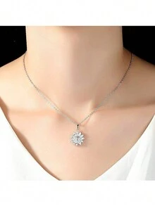 1pc Women's Sunflower Design Titanium Steel Necklace, Suitable For Daily Wear - Silver - View 2