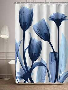 4入組創意ins風格印花淋浴簾套裝,包括防水淋浴簾、12個掛鉤、浴室地毯、地墊、u型馬桶墊、廁所蓋子,浴室裝飾 - 彩色 - 查看 4